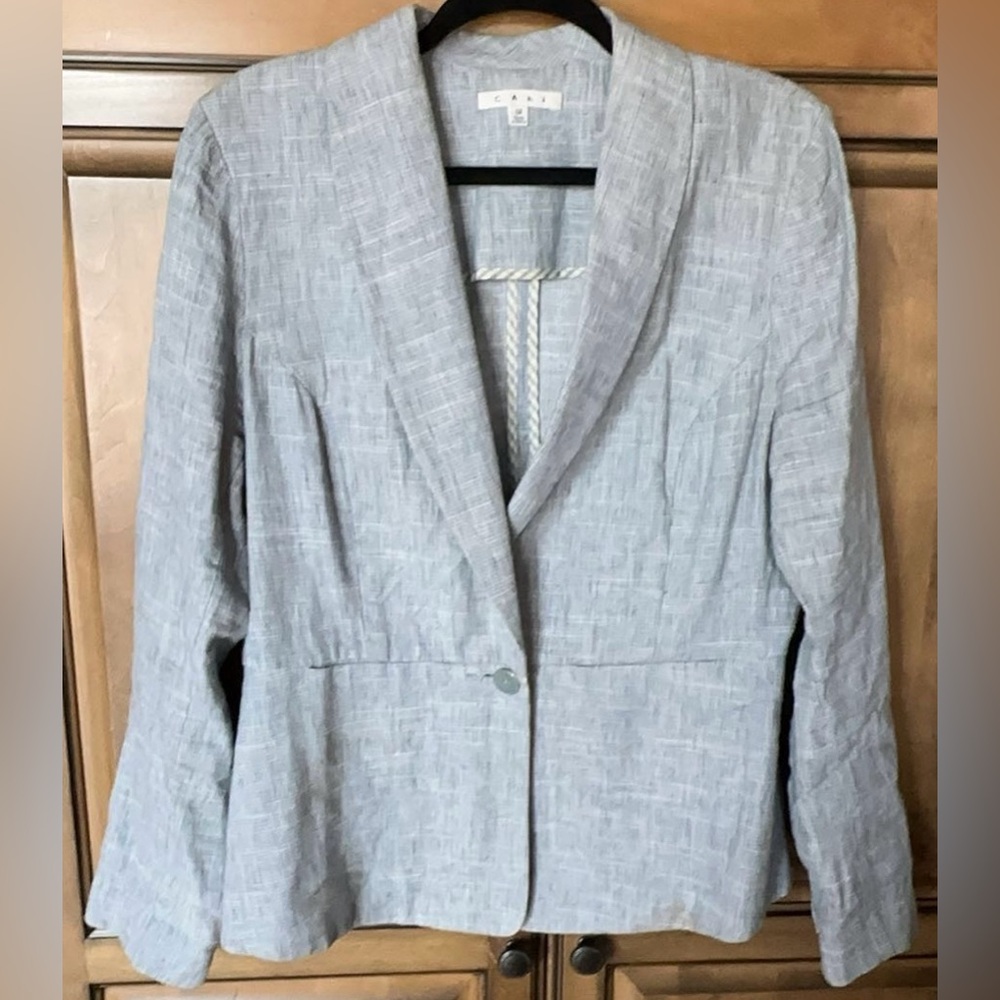 🌷🌷CAbi  Beachwalk Chambray Blue Gray Linen Women’s Blazer• SIZE 12•🌸🌸
